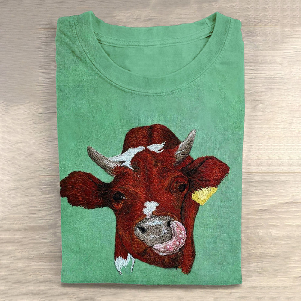 Vintage Funny Cow Print T-Shirt