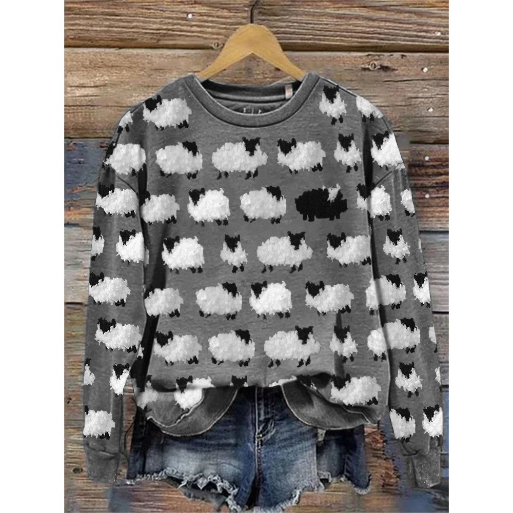 Vintage Fuzzy Sheep Fleece Pattern Comfy Sweatshirt