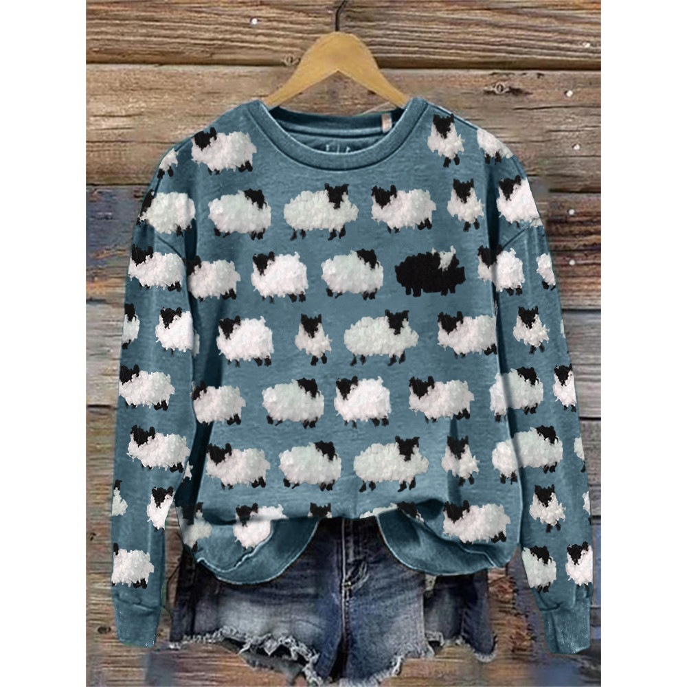 Vintage Fuzzy Sheep Fleece Pattern Comfy Sweatshirt