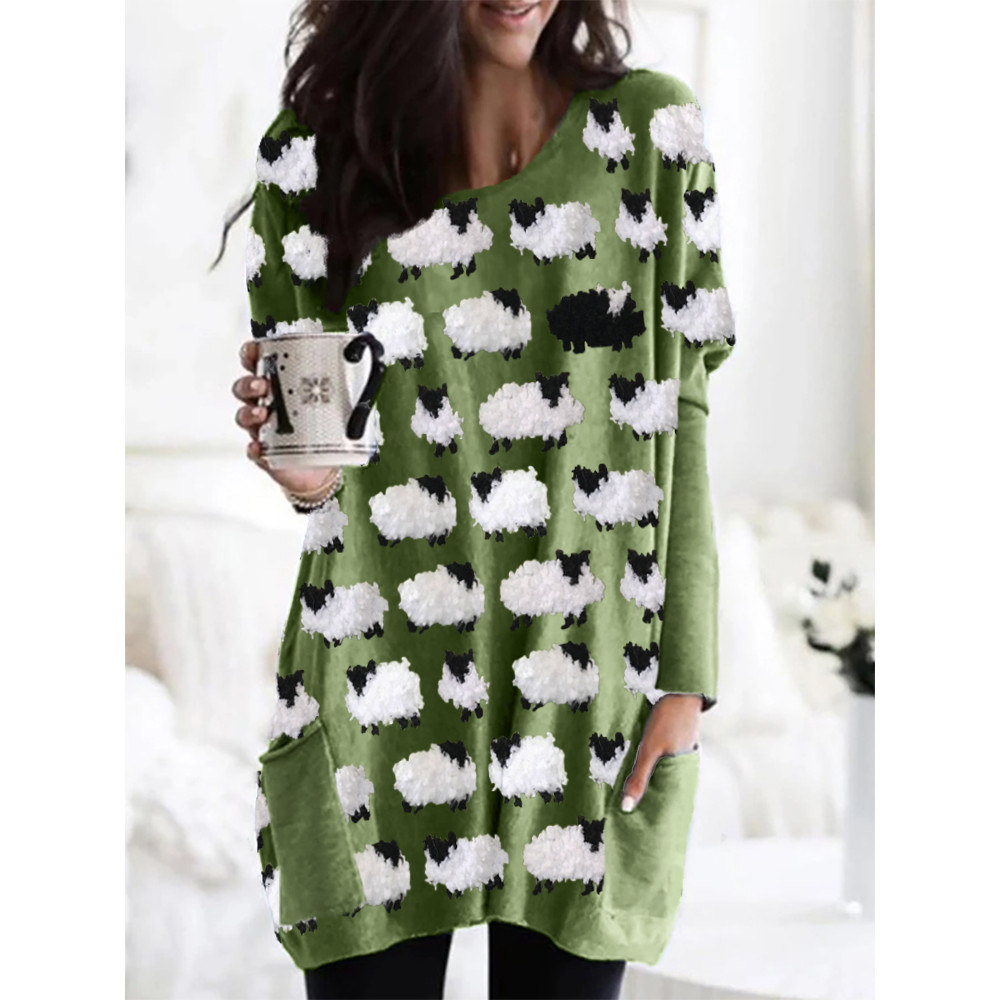 Vintage Fuzzy Sheep Fleece Pattern Cozy Tunic