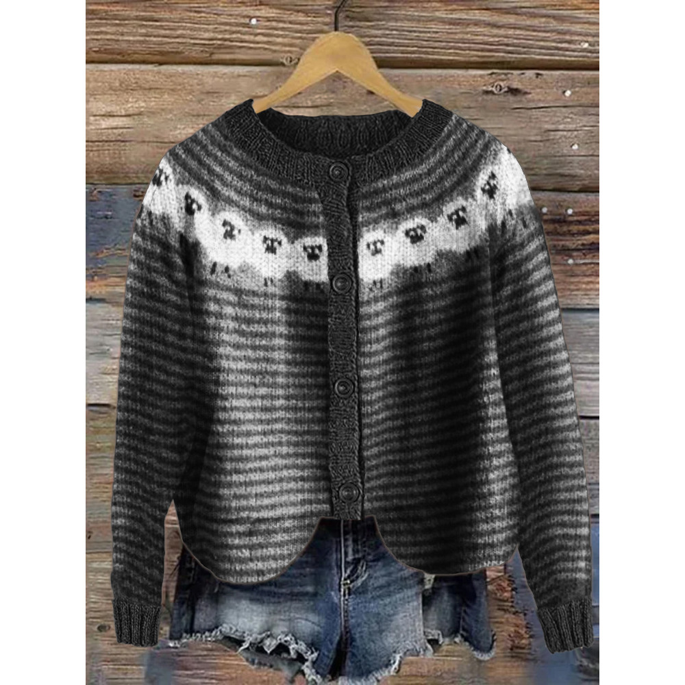 Vintage Sheep Yoke Striped Cozy Knit Cardigan