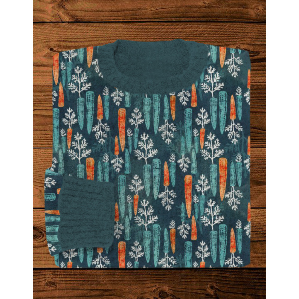 Watercolor Carrot Graphic Comfy Knit Sweater