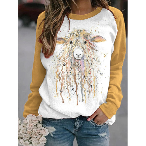 Watercolor Cute Sheep print casual Cozy sweatshirt