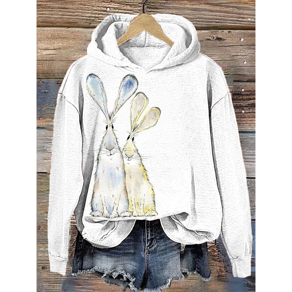 Watercolor Rabbit Casual Cozy Hoodie