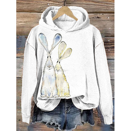 Watercolor Rabbit Casual Cozy Hoodie