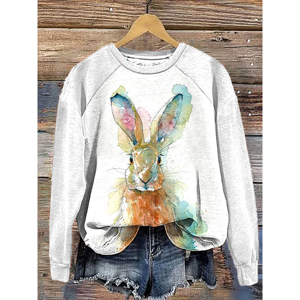 Watercolor Rabbit Casual Cozy Sweatshirt