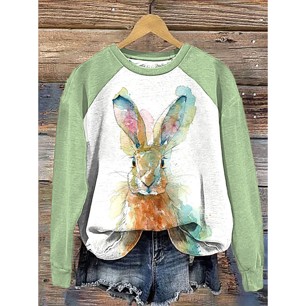 Watercolor Rabbit Casual Cozy Sweatshirt