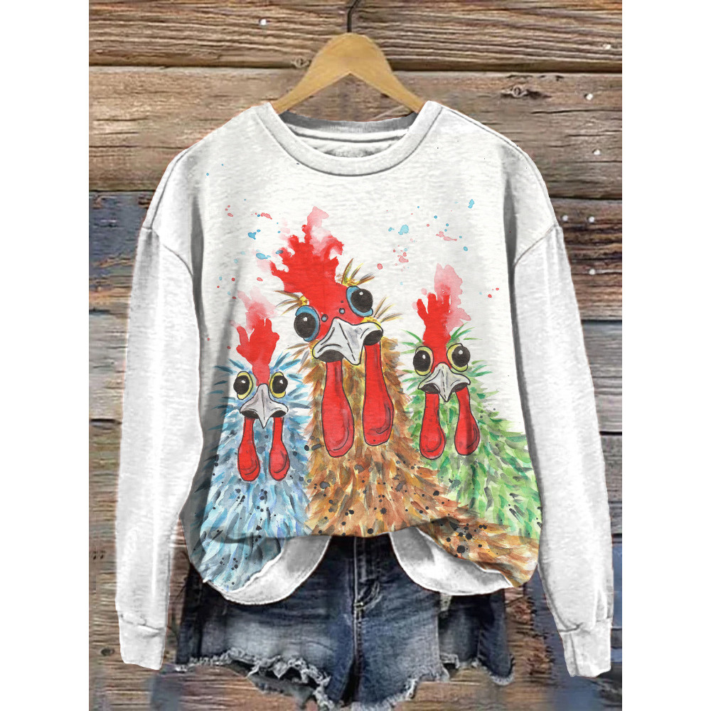 Watercolor Rooster Print casual Cozy sweatshirt