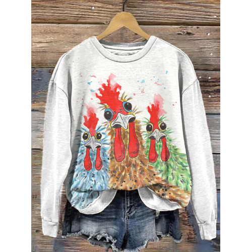 Watercolor Rooster Print casual Cozy sweatshirt