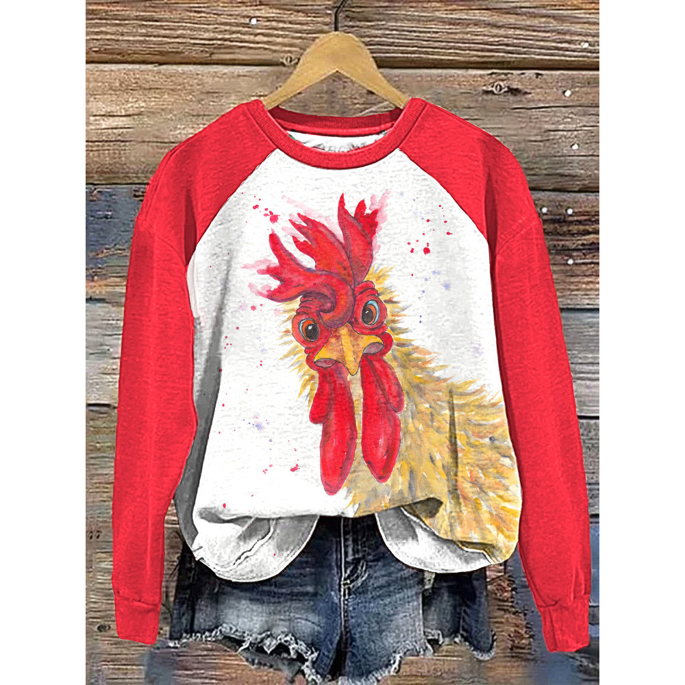 Watercolor Rooster Print casual Cozy sweatshirt