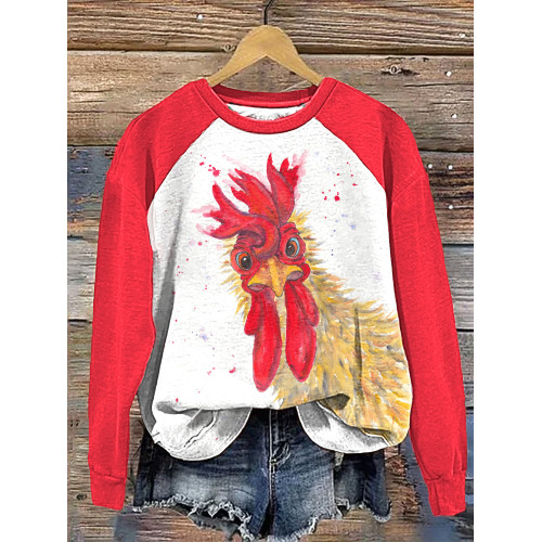 Watercolor Rooster Print casual Cozy sweatshirt