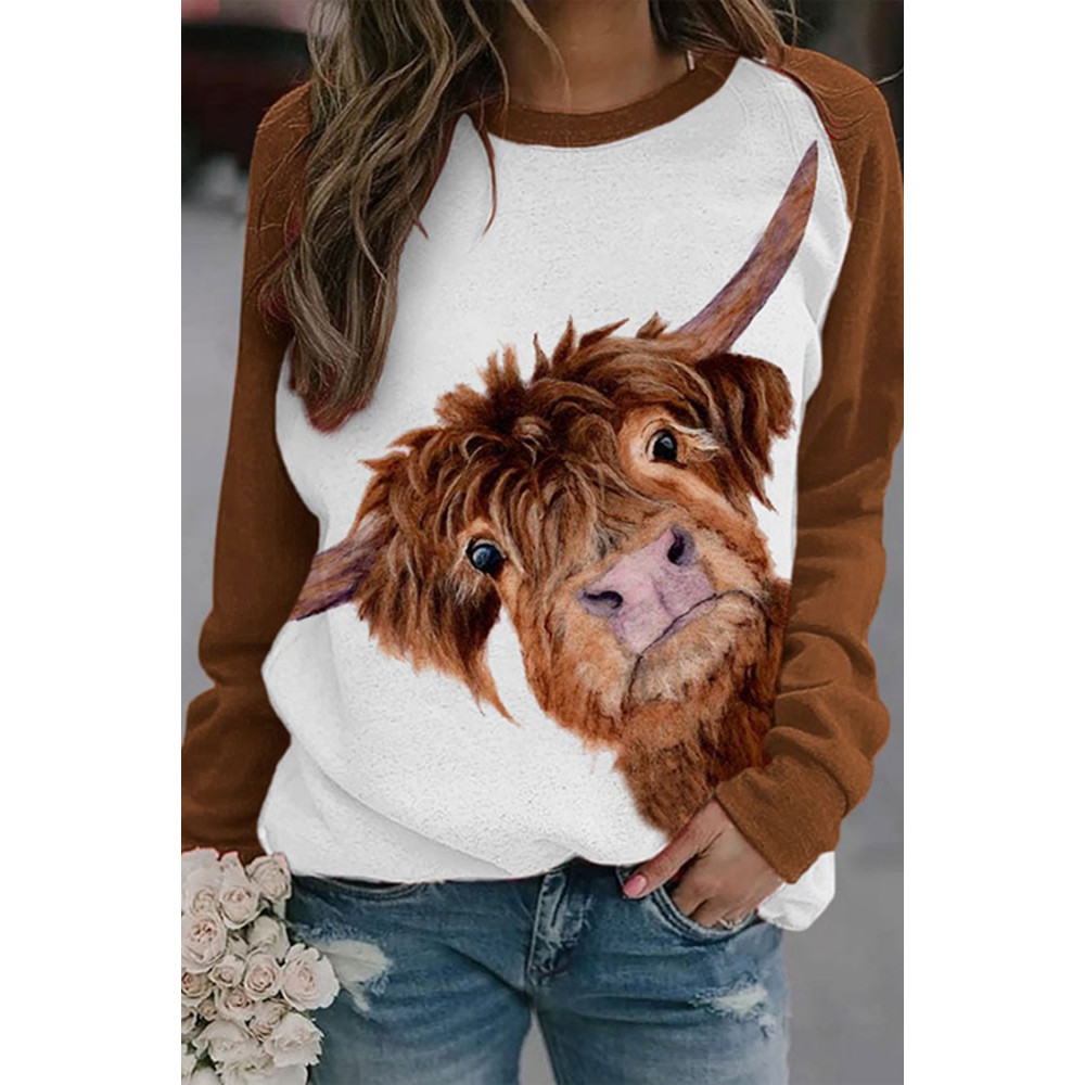 Western Cow Print Long Sleeve Casual Sweatshirt
