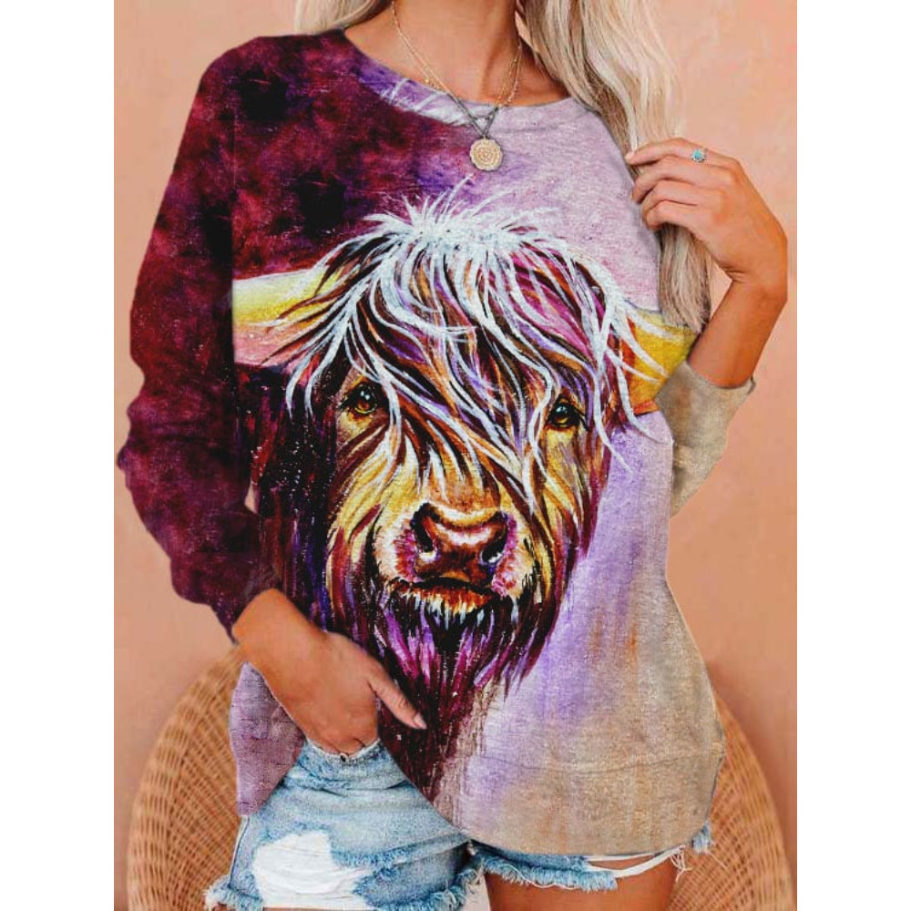 Western Highland Cow Art Painting Print Sweatshirt