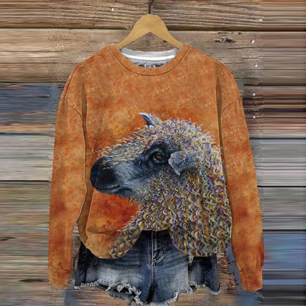 Women'S Oil Painting Sheep Print Sweatshirt