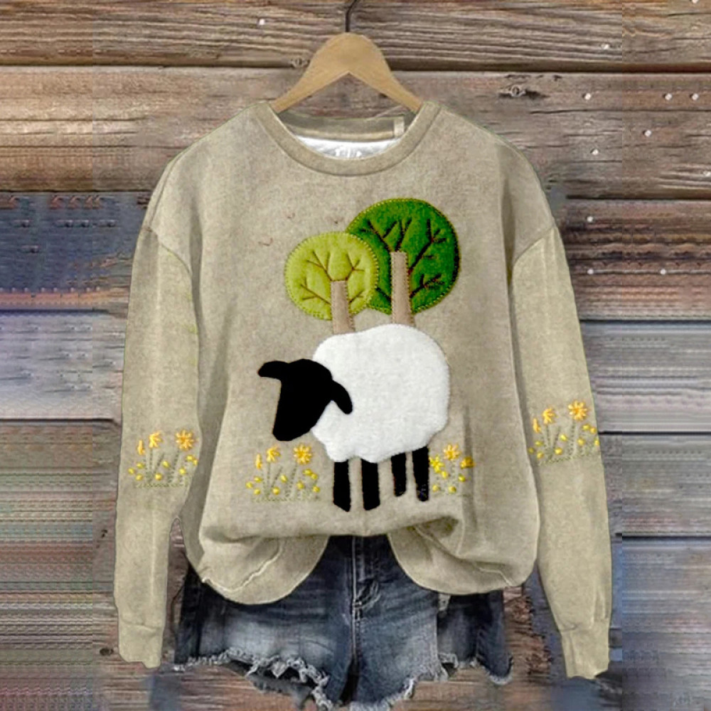 Women'S Sheep Art Print Hoodie Long Sleeve Sweatshirt