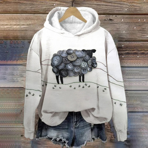 Women'S Sheep Print Long Sleeve Sweatshirt