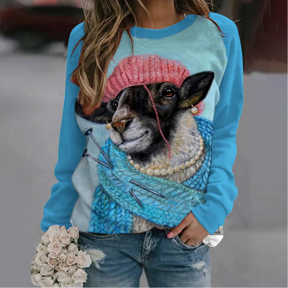 Women'S Winter Sheep Print Sweatshirt