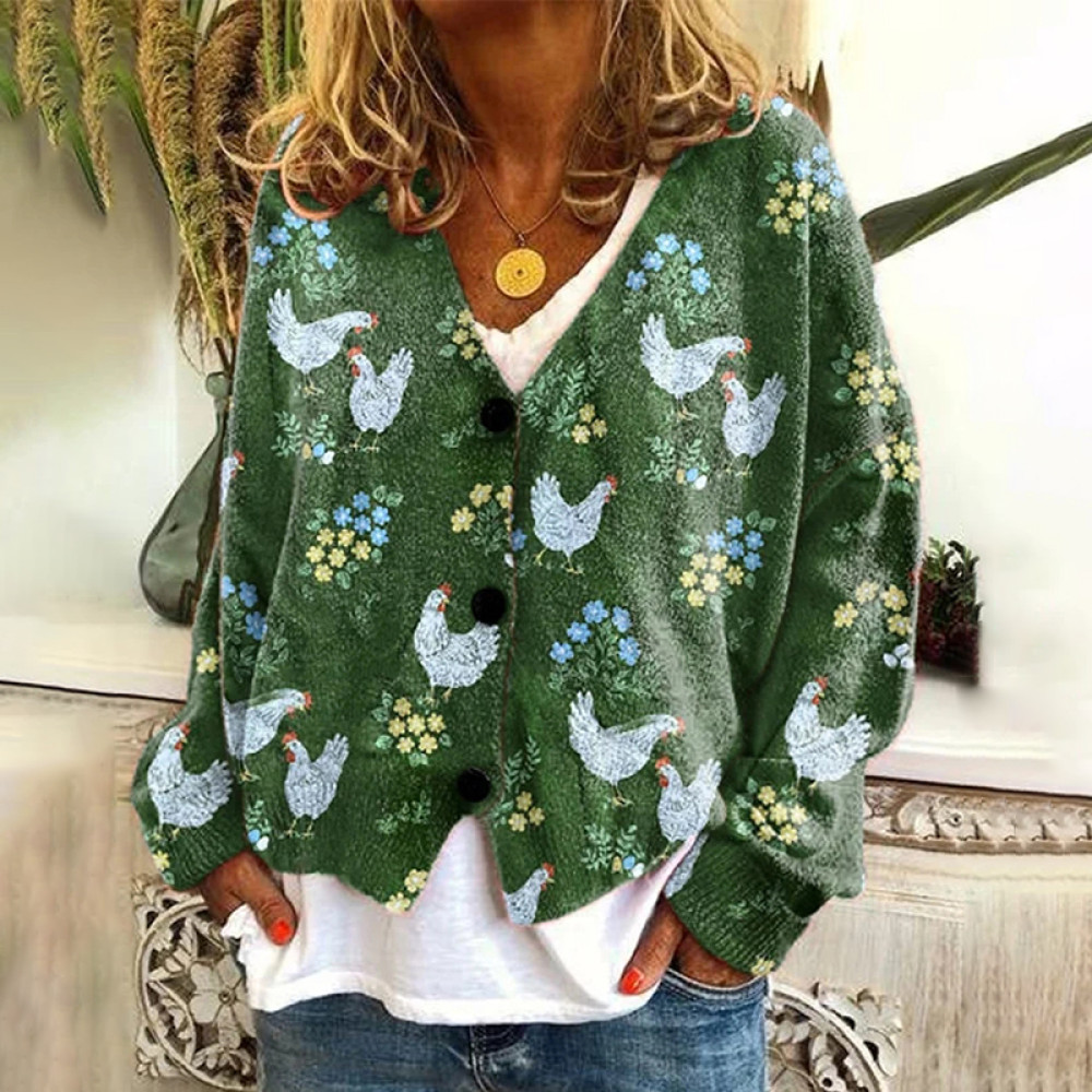 Women's Cute Chicken Print Cardigan