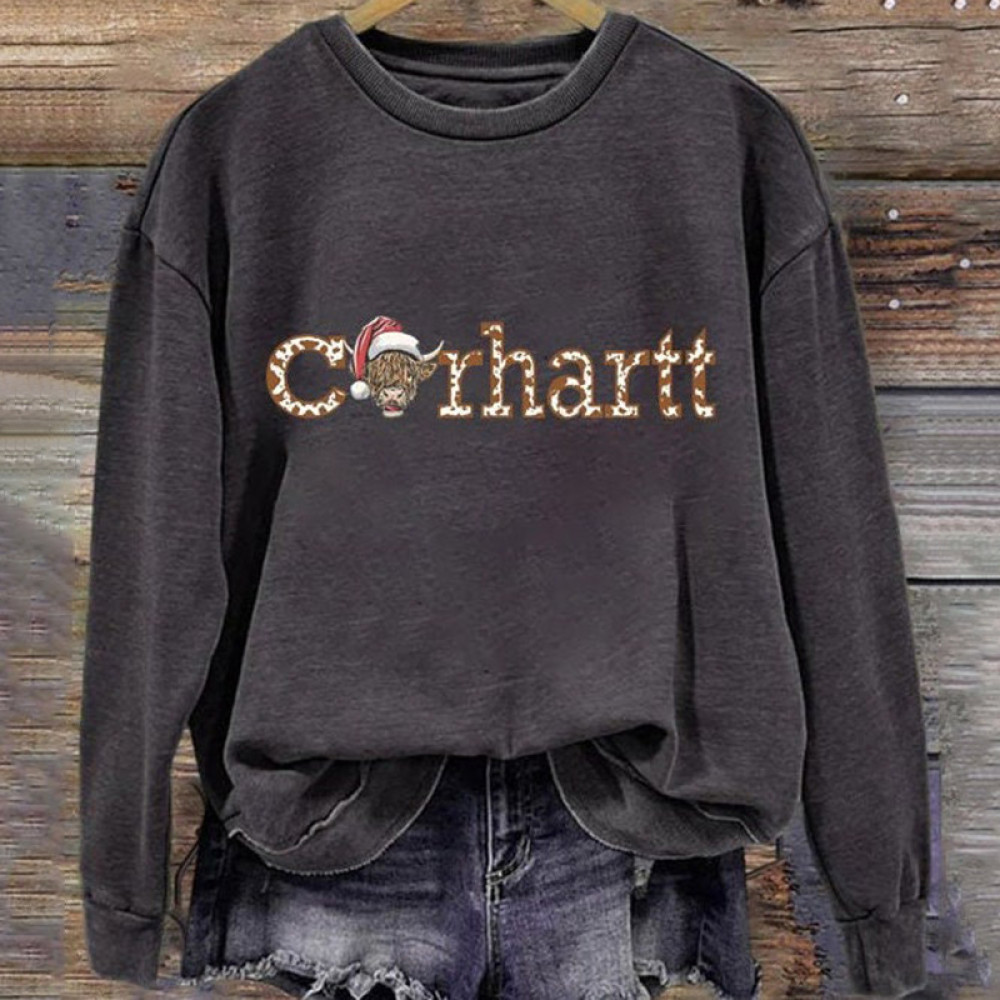 Women's Cute Christmas Highland Cow Casual Sweatshirt