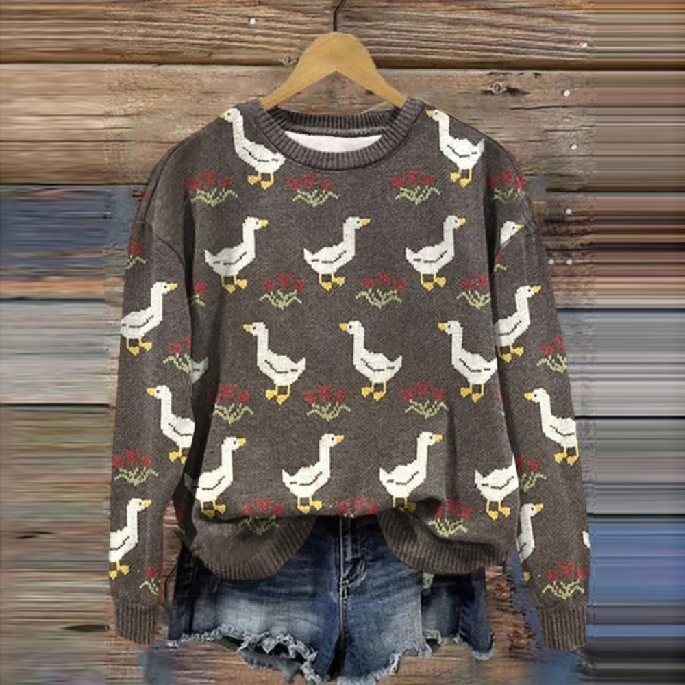 Women's Cute Little Flower Duck Print Casual Sweatshirt