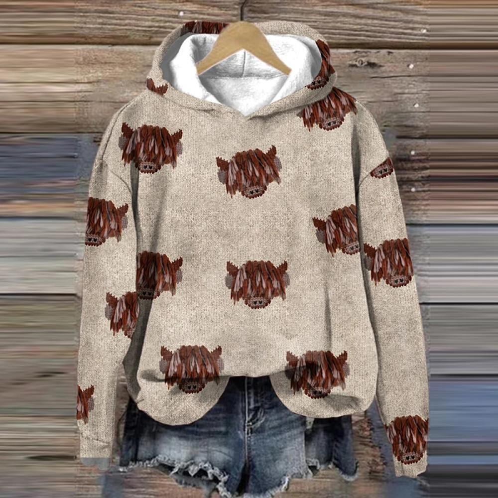 Women's Cute Plush Cow Print Hoodie