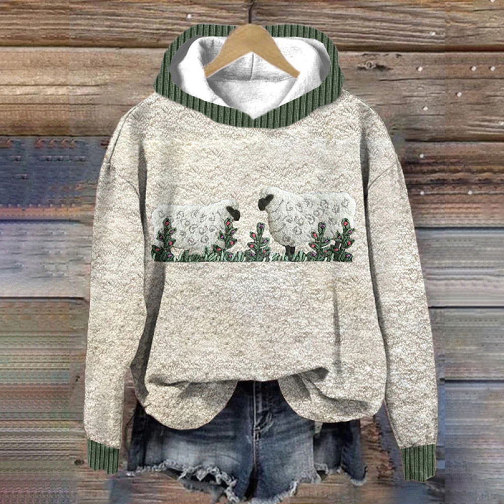 Women's Cute Plush Sheep Pattern Comfortable Hoodie Sweater
