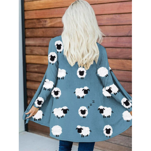 Women's Cute Plush Sheep Pattern Print Cardigan