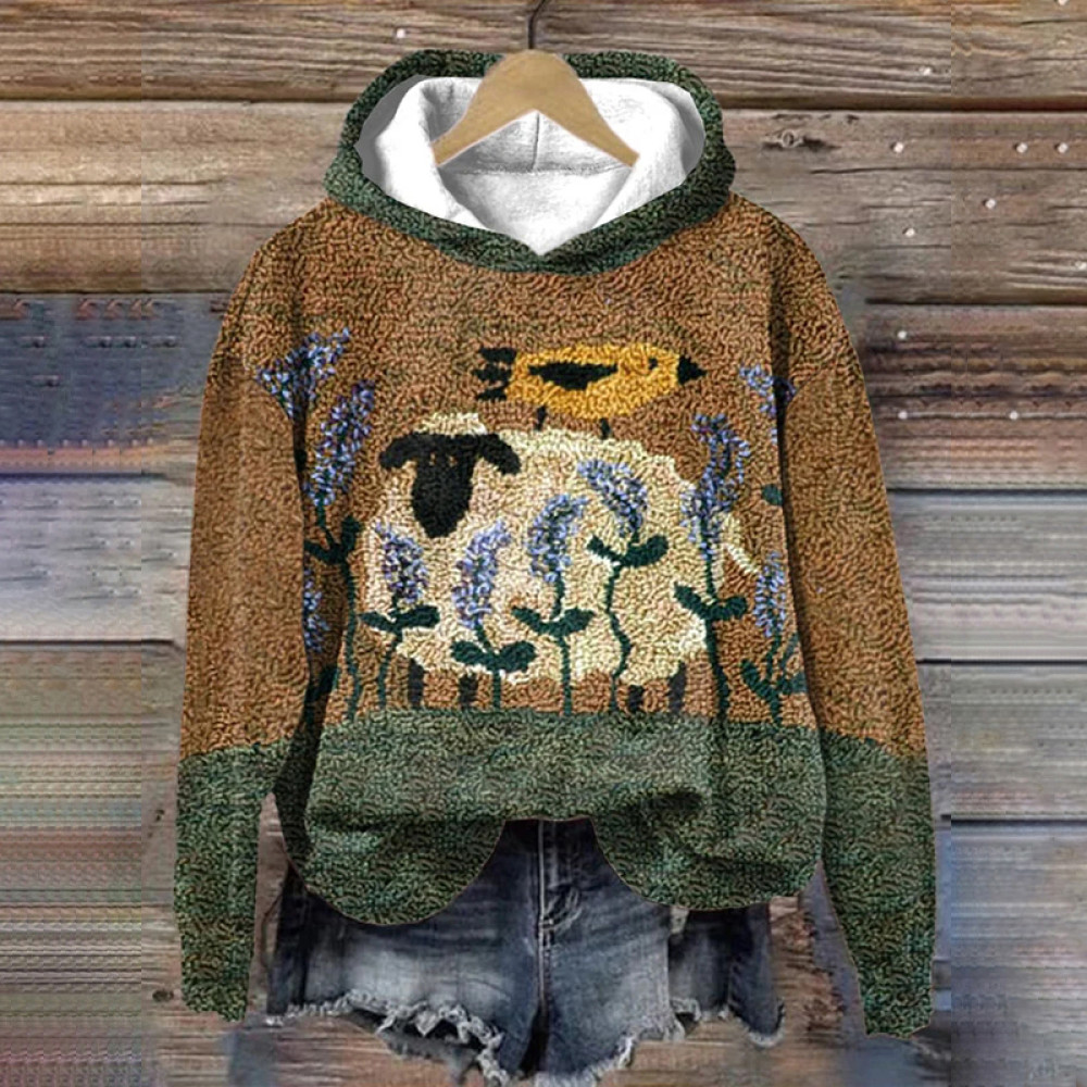 Women's Cute Plush Sheep Pattern Print Comfortable Hoodie