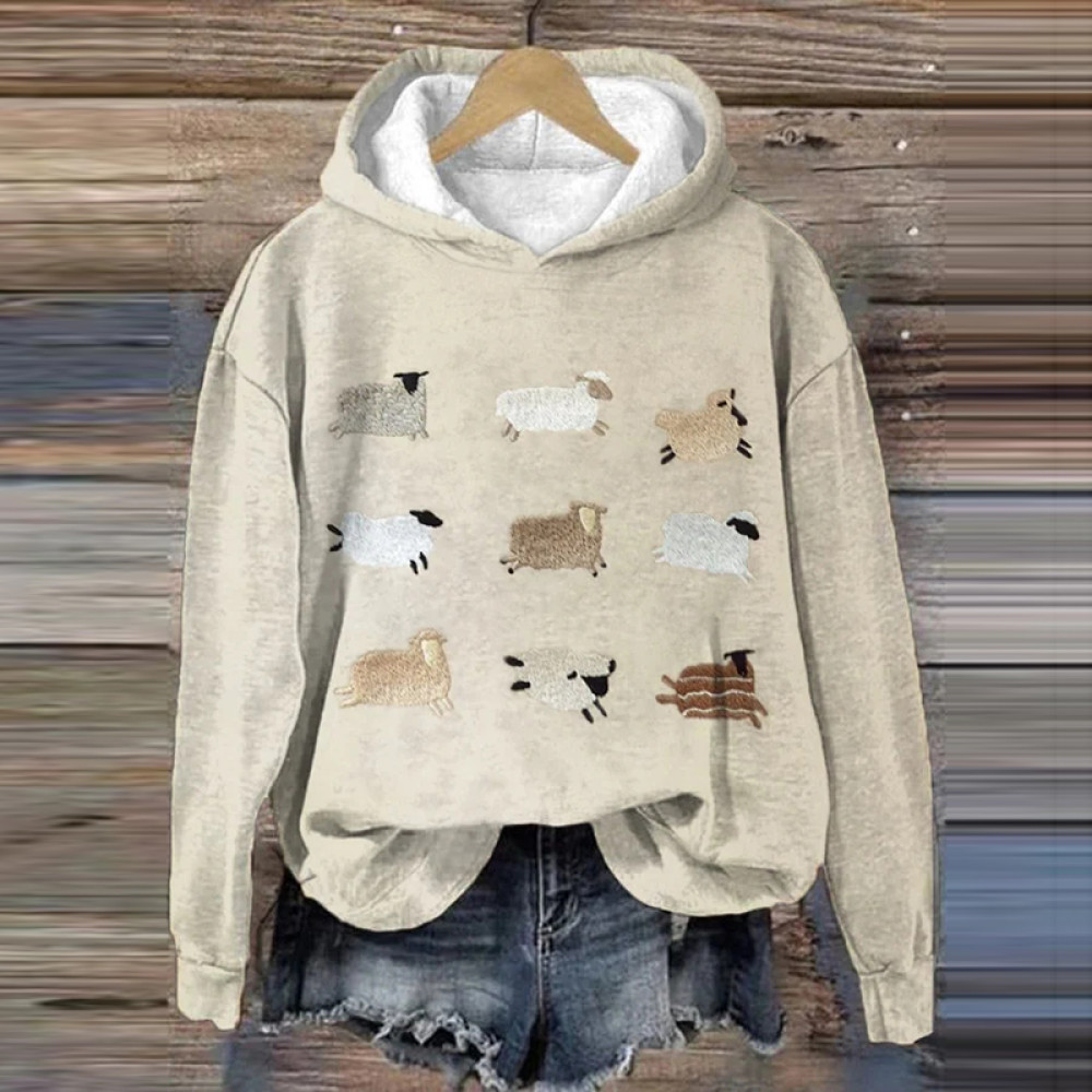 Women's Cute Plush Sheep Pattern Print Comfortable Hoodie