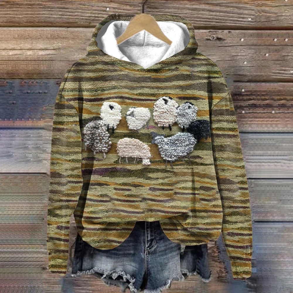 Women's Cute Plush Sheep Pattern Print Hoodie