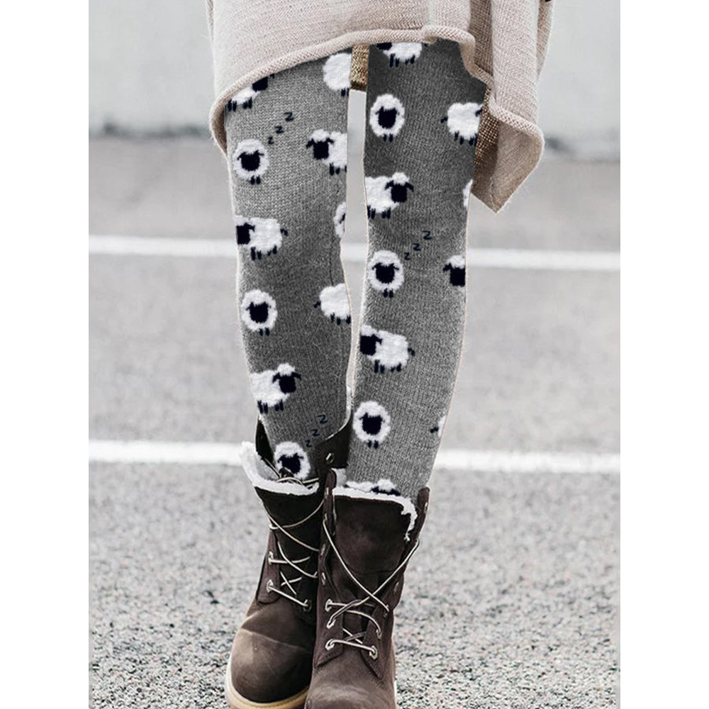 Women's Cute Plush Sheep Pattern Print Leggings