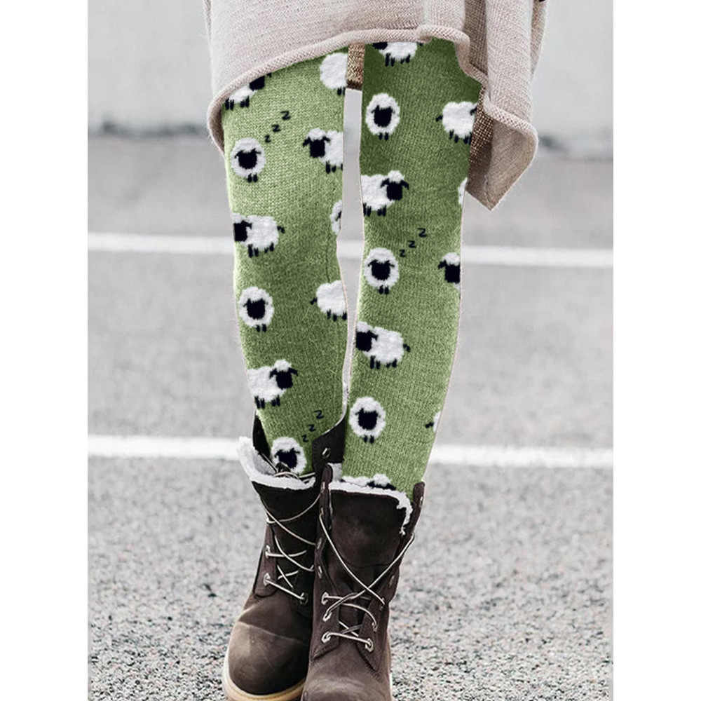 Women's Cute Plush Sheep Pattern Print Leggings