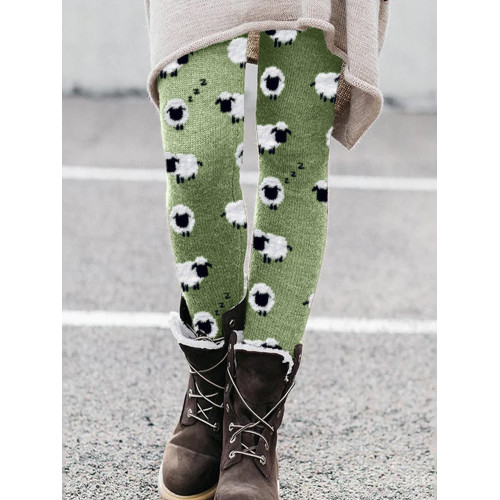 Women's Cute Plush Sheep Pattern Print Leggings