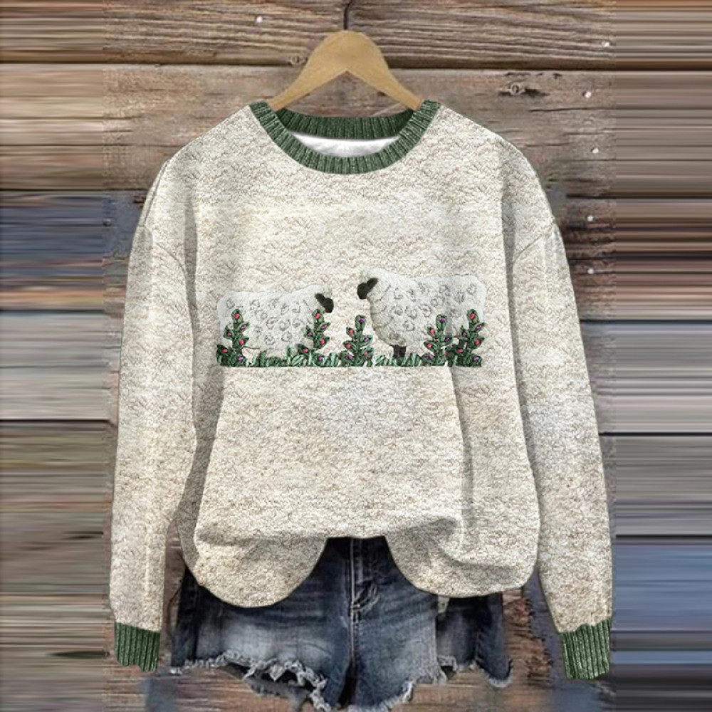 Women's Cute Plush Sheep Pattern Round Neck Sweater