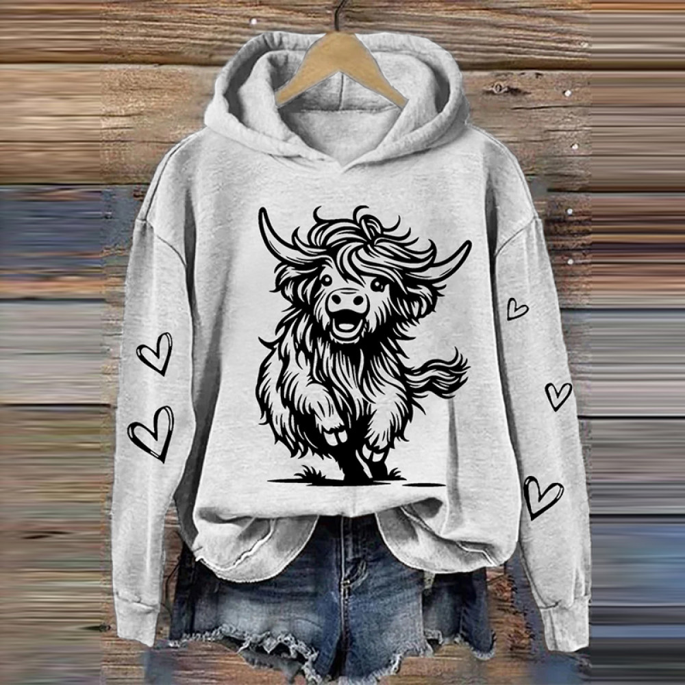 Women's  Cute Running Highland Cow Casual Hoodie