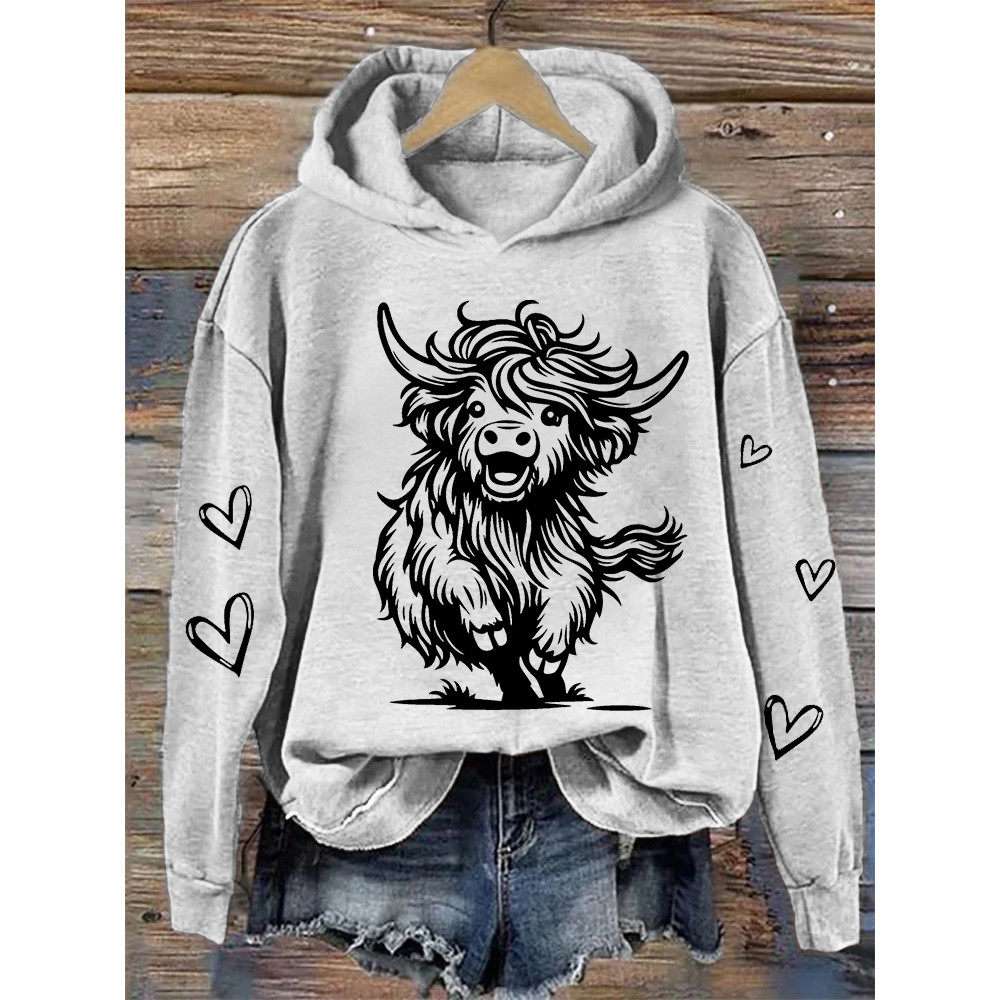 Women's  Cute Running Highland Cow Casual Hoodie