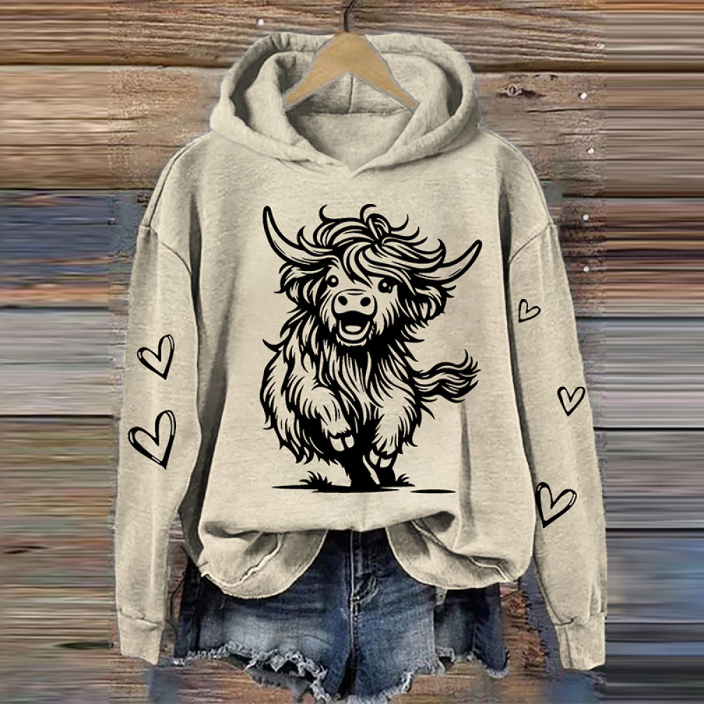 Women's  Cute Running Highland Cow Casual Hoodie