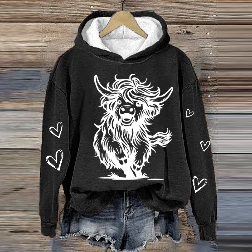 Women's  Cute Running Highland Cow Casual Hoodie