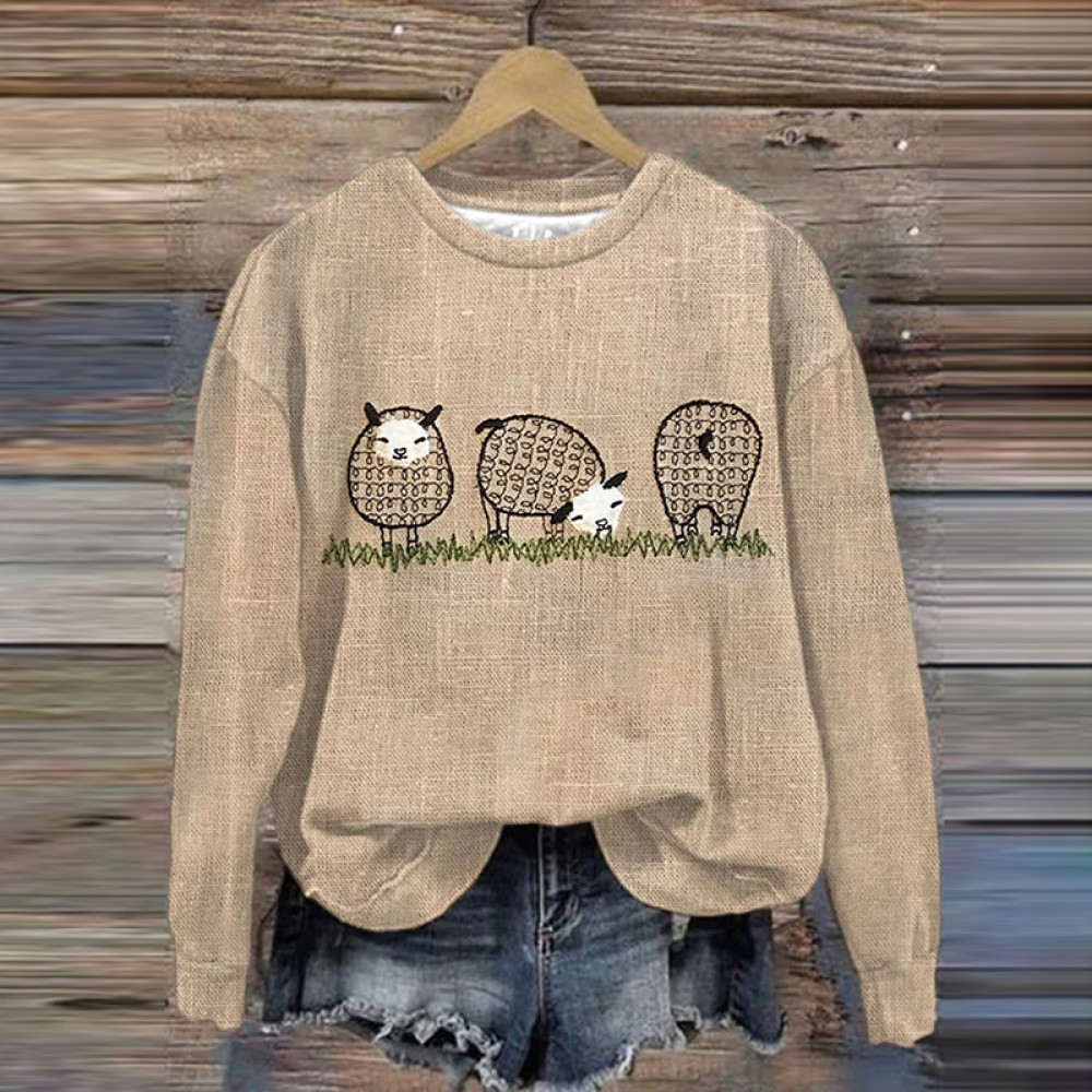 Women's Cute Sheep Print Casual Long Sleeve Sweatshirt