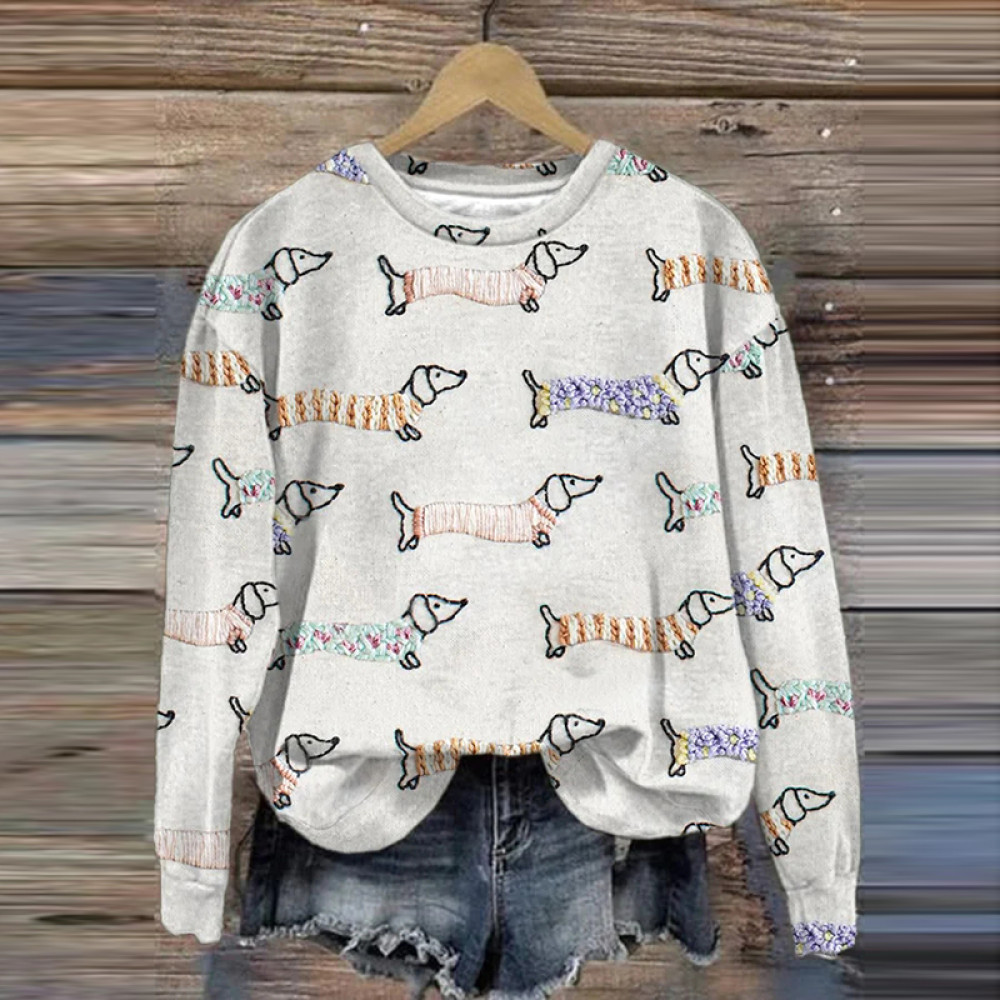 Women's Dog Print Long Sleeve Sweatshirt