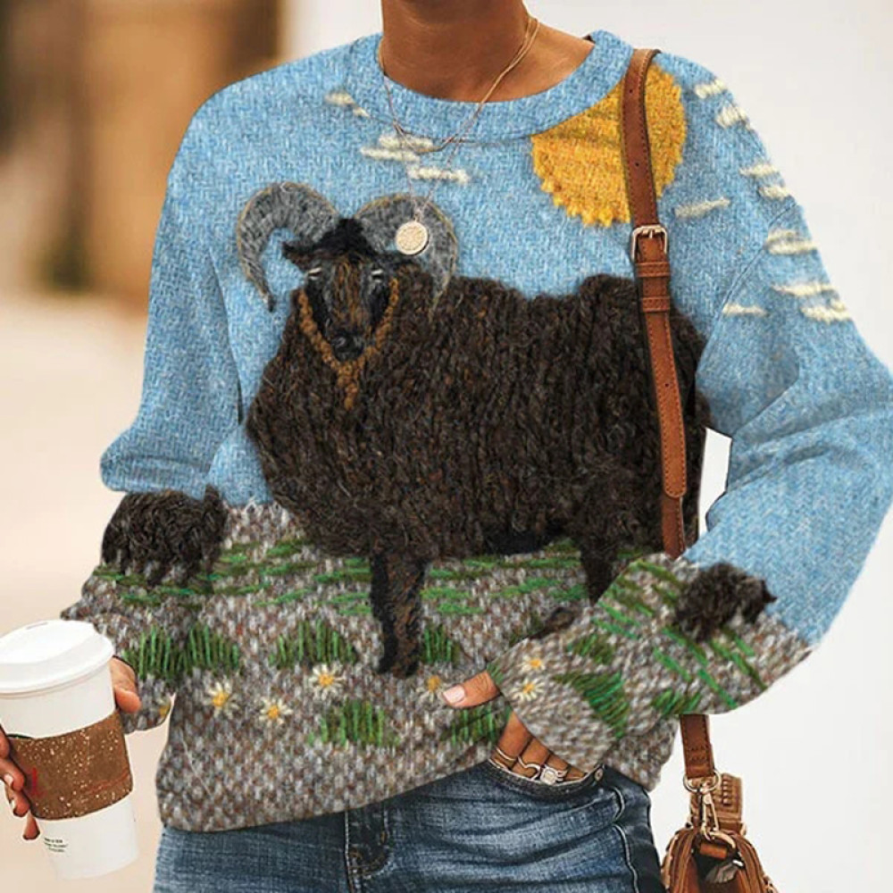 Women's Farm Black Goat Print Sweatshirt