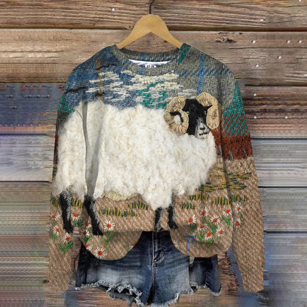 Women's Farm Goat Pattern Casual Sweater