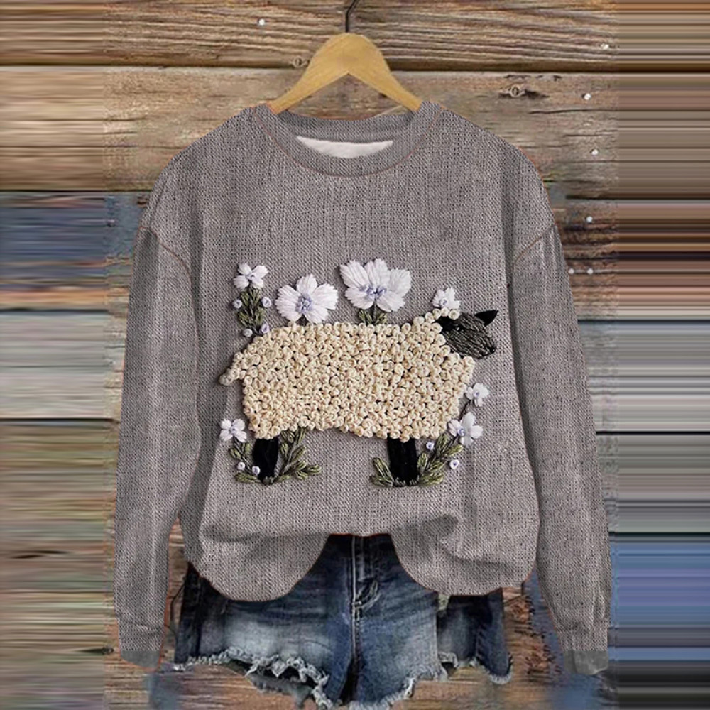 Women's Flower Sheep Print Casual Sweatshirt