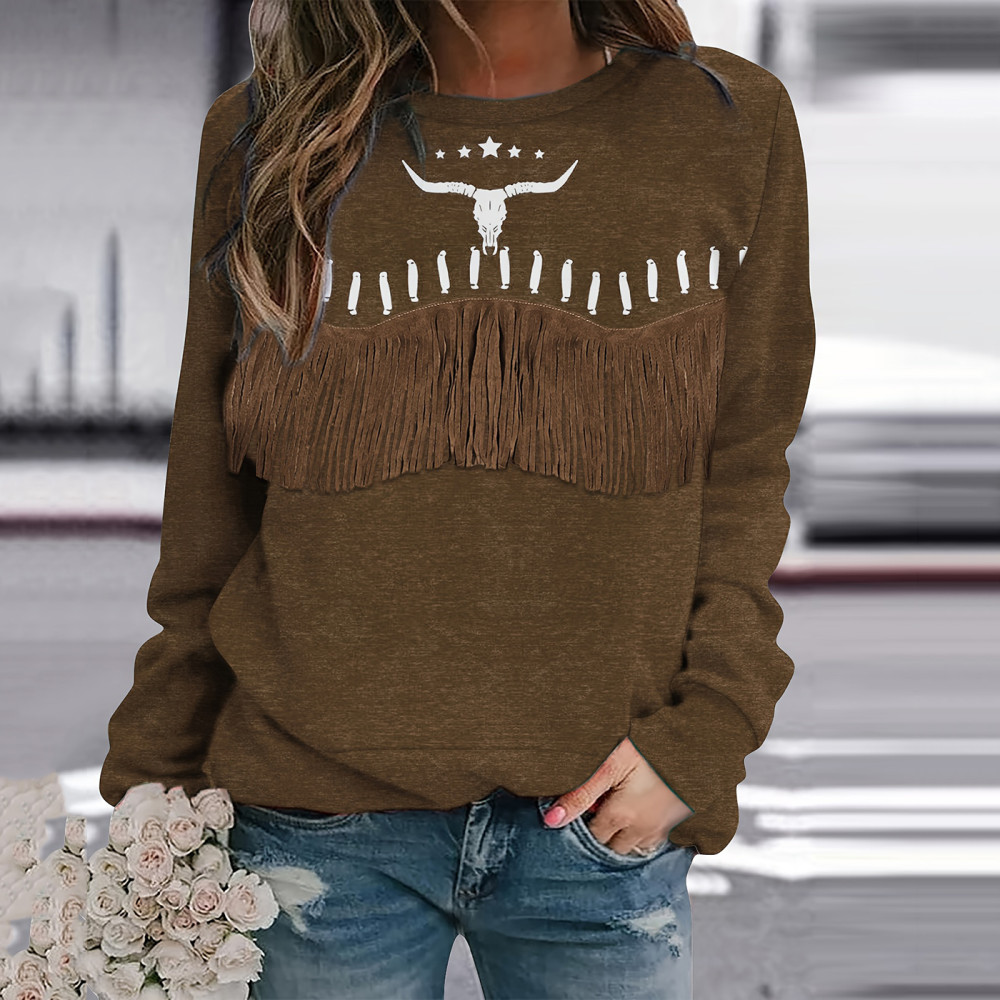 Women's Highland Cow Cow Head Print Casual Sweatshirt