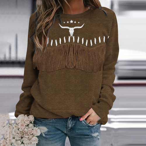 Women's Highland Cow Cow Head Print Casual Sweatshirt