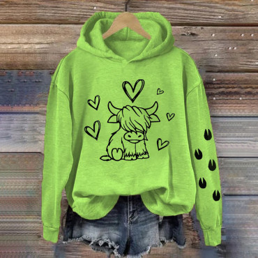 Women's Highland Cow In Love Print Vintage Hoodie