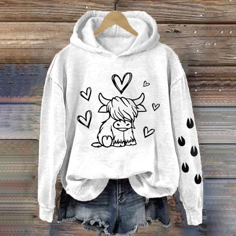 Women's Highland Cow In Love Print Vintage Hoodie