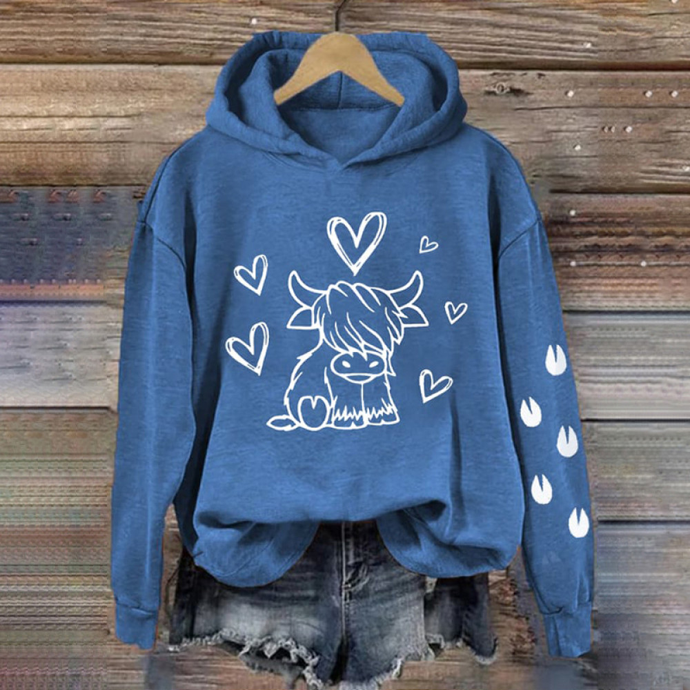 Women's Highland Cow In Love Print Vintage Hoodie