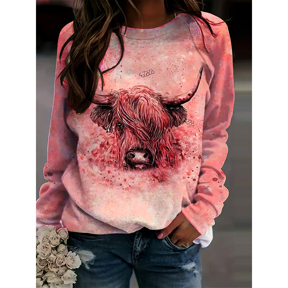 Women's Highland Plus Cow Print Casual Sweatshirt