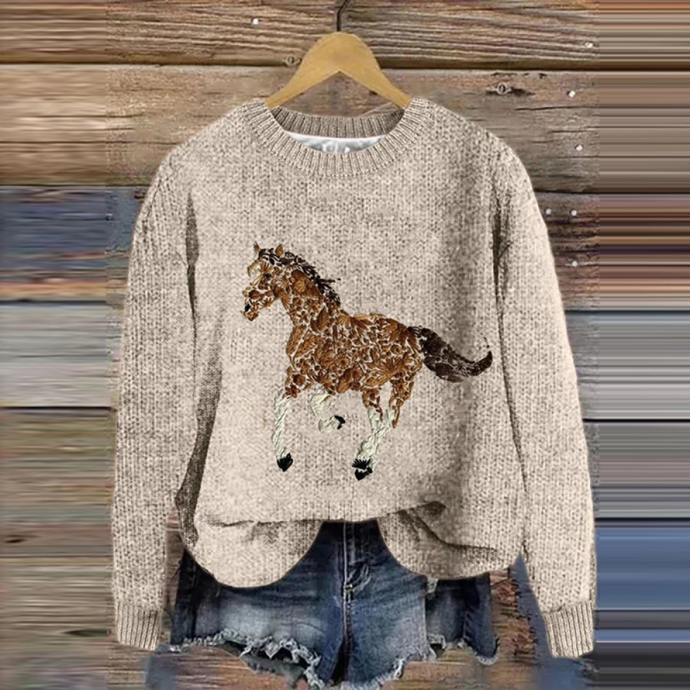 Women's Horse Art Pattern Casual Sweater